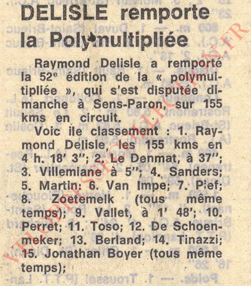 Raymond Delisle remporte la polymultipliée 1977